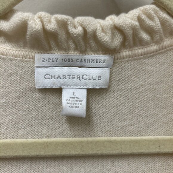 Charter Club Womens Cashmere Sweater Ivory L V-Neck Ruffle Trim  Classic Preppy - Picture 4 of 9